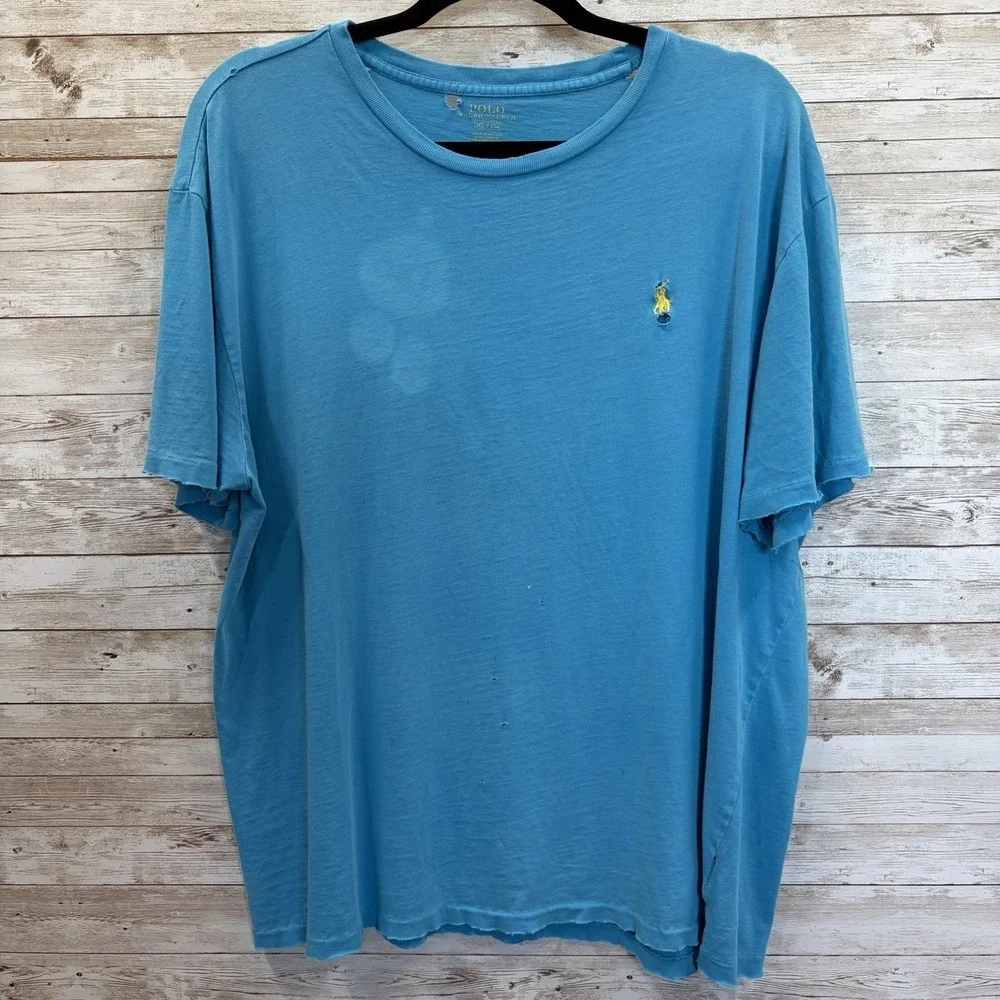 Vintage Polo Ralph Lauren Mens XL T-Shirt DISTRESSED Blue Grunge Y2K 100% Cotton